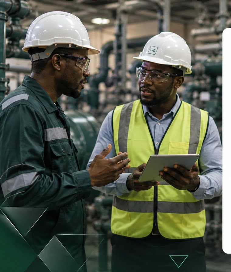 Professionnels en échange sur un site industriel